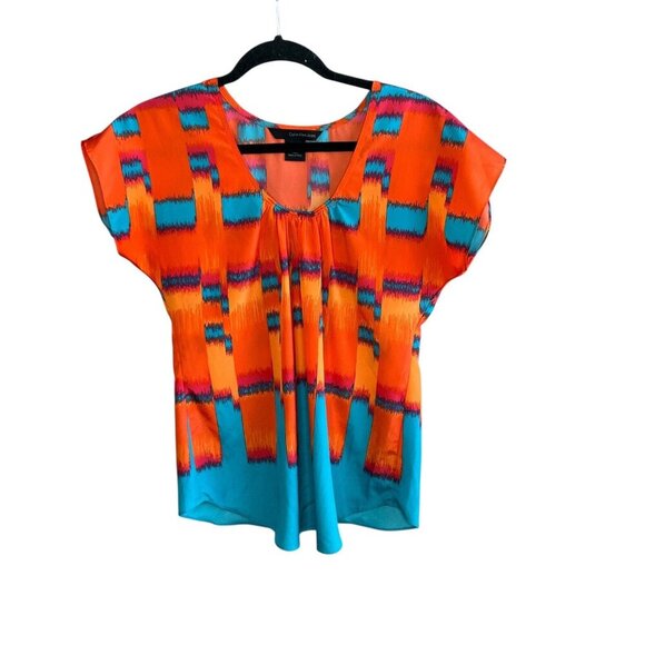 Calvin Klein Jeans Colorful Scoop Neck Geometric Watercolor Print Sleeveless Top - Picture 1 of 7
